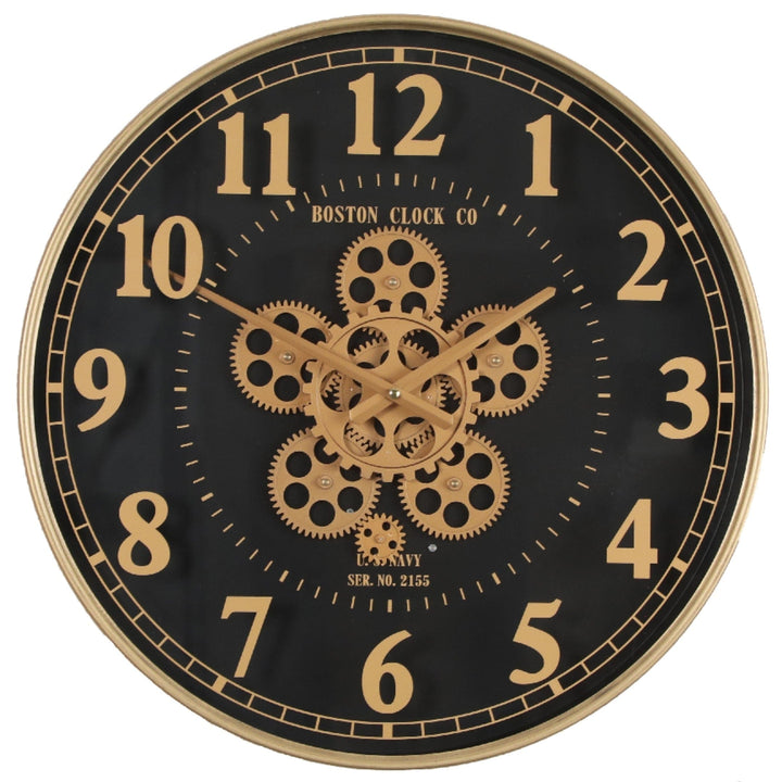 Chilli Wall Clock Boston Gold Round Moving Cogs Wall Clock Gold w Black Brand