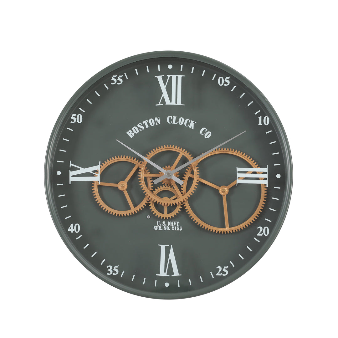 Chilli Wall Clock Boston Navy D40cm Round Moving Cogs Wall Clock - Army Metal Green Brand