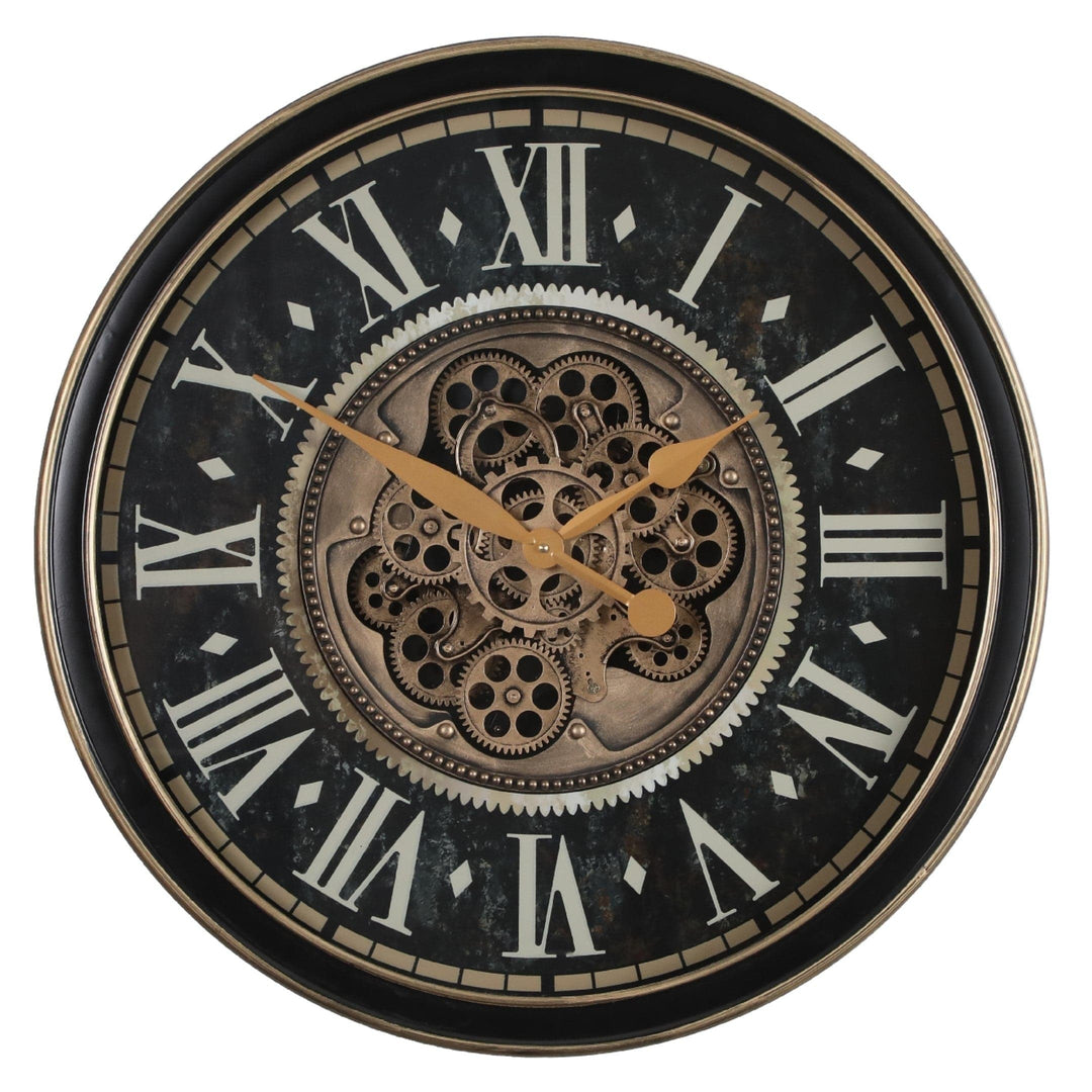 Chilli Wall Clock Holmes Round Industrial Age Wall Clock Black w Gold Brand