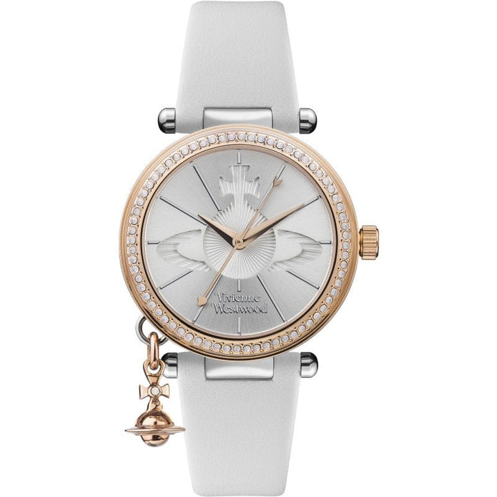 Vivienne Westwood Watch Vivienne Westwood Orb Pastelle Watch White Leather Strap Rose Gold Case With Swarovski Vivienne Westwood Orb Pastelle Watch White Leather Strap Rose Gold Case Brand