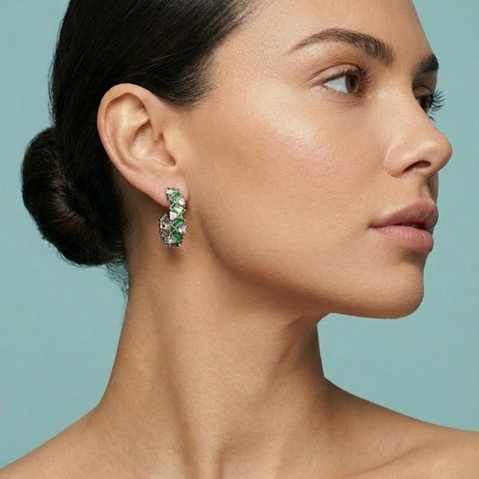 Leibish Tourmaline and Diamond Hoop Earrings